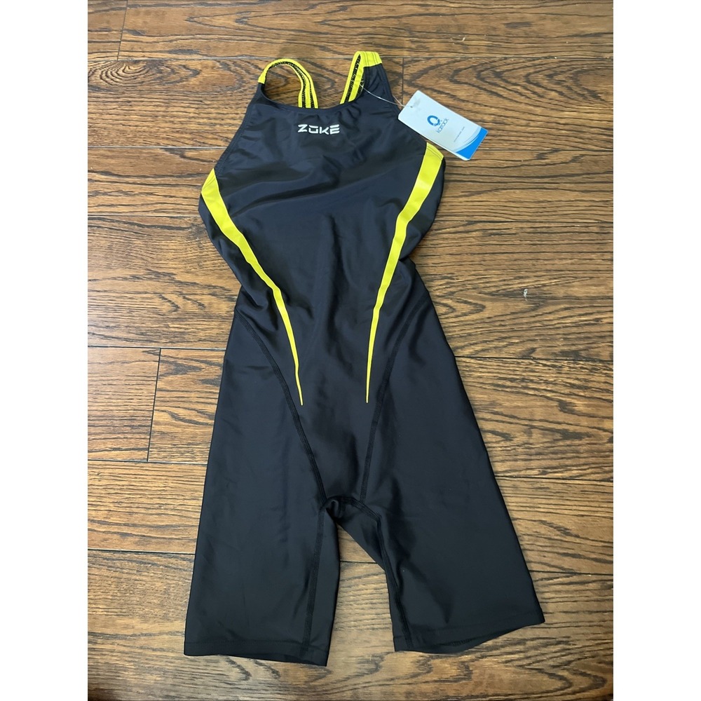 Karrack Girls One Piece Swimsuit Black Yellow Knee Length UPF 50+ Size 18 160cm